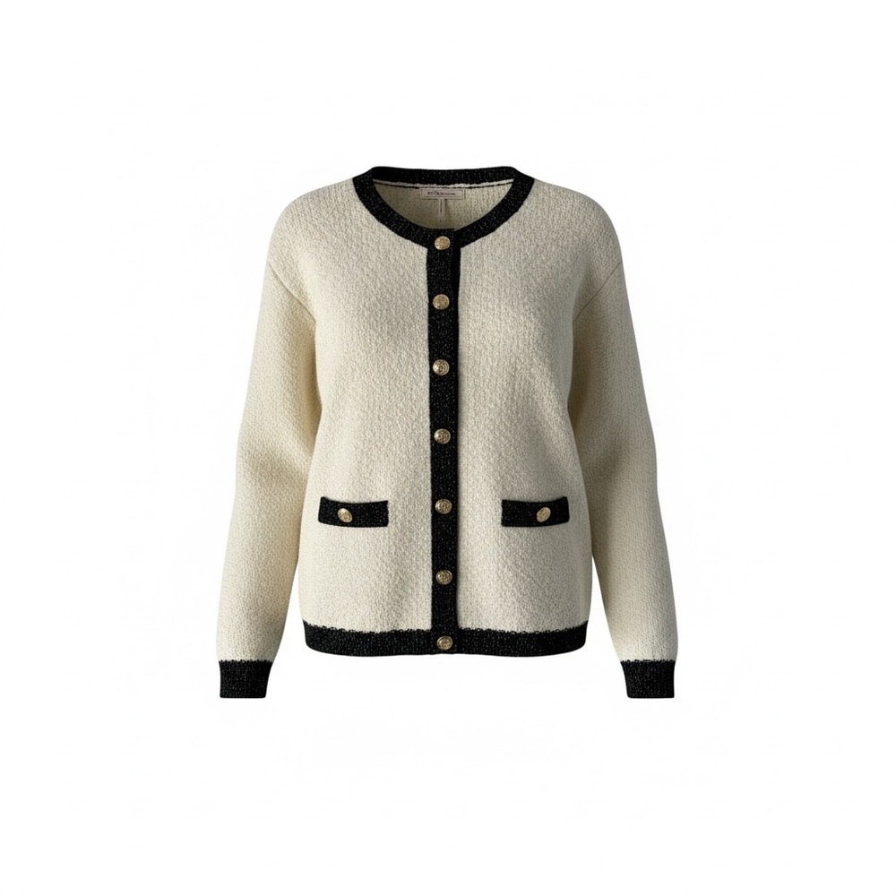 BCBGeneration Cream Cardigan Gold Buttons Black Trim Size S